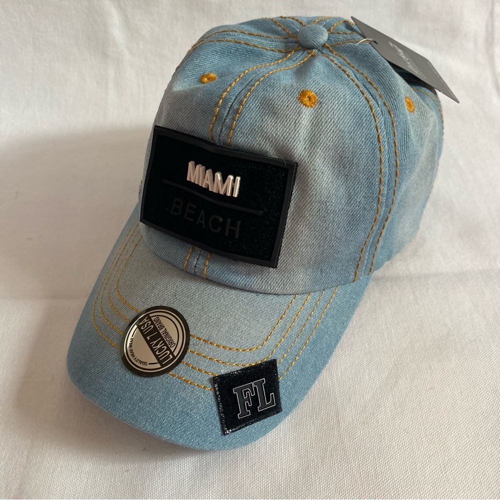 Miami Beach Baseball Hat Jean Fabric One Size NWT